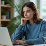 Femme concentrée dans un bureau moderne et lumineux