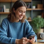 Femme regardant son smartphone avec notifications Facebook