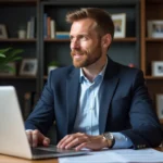 Homme en costume dans un bureau moderne pour l'article