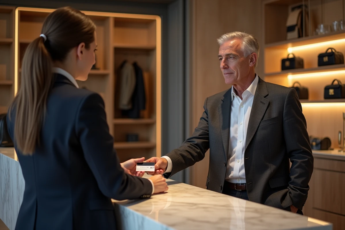 Homme d affaires payant dans une boutique de luxe