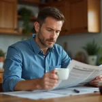Homme d'âge moyen lisant le journal au café