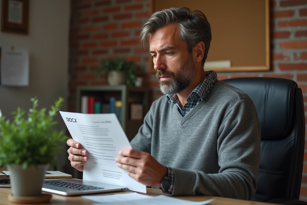 Homme en home office tenant document et clé USB