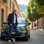 Homme d'âge moyen sortant d'une voiture à Avignon