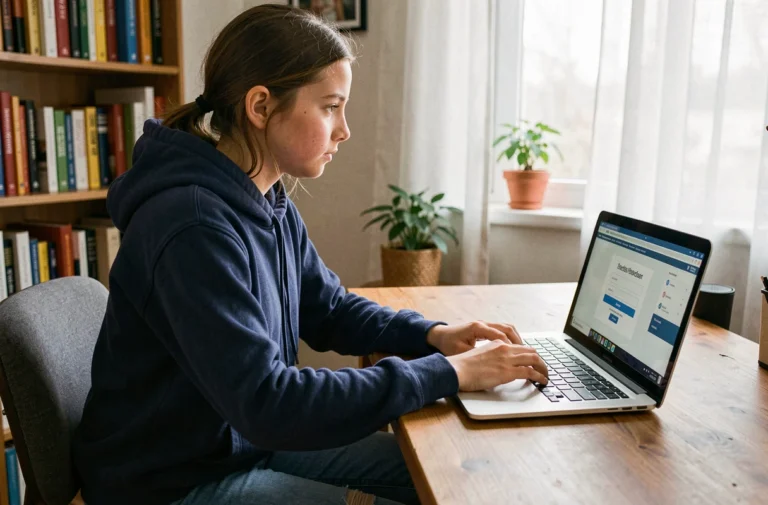 Lycéenne connectée à un portail scolaire sur son ordinateur portable pour s'authentifier sur Monlycée Net