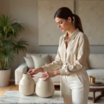 Femme élégante dans un intérieur moderne tendance 2024