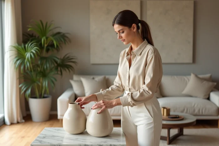 Femme élégante dans un intérieur moderne tendance 2024